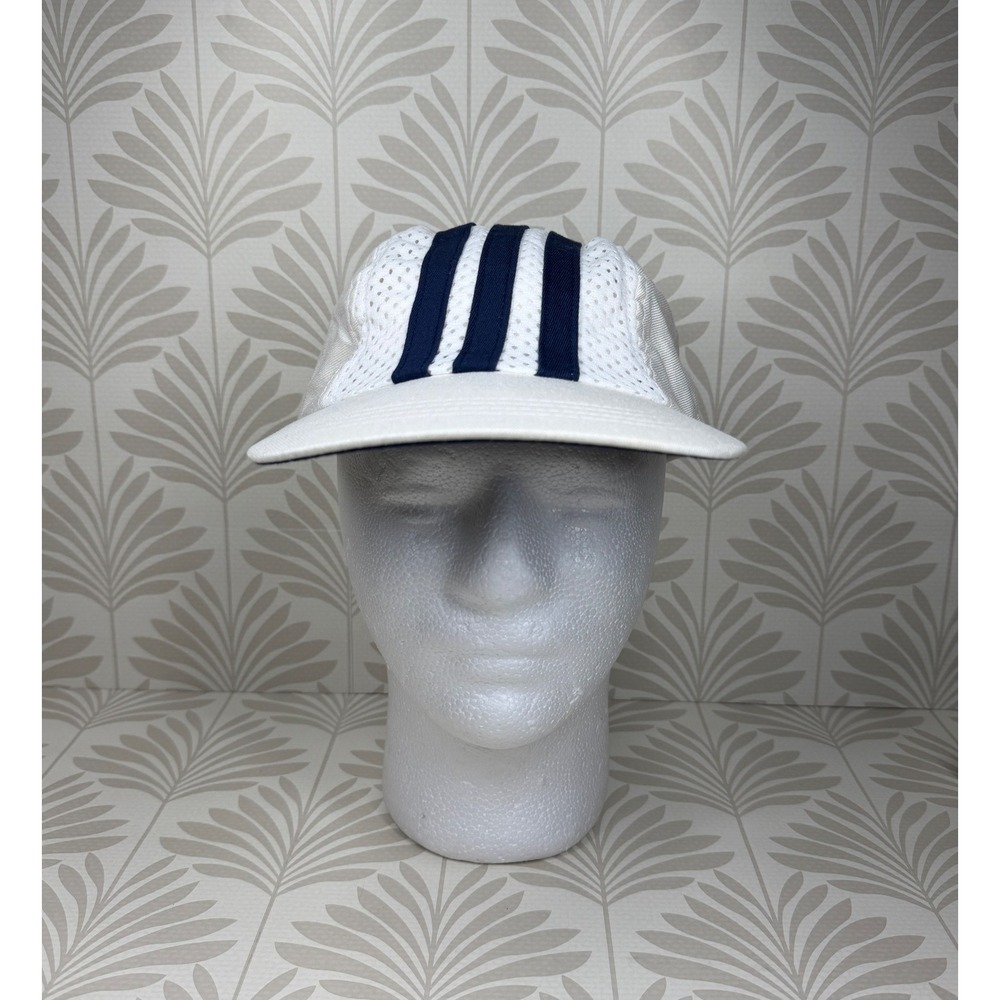 Vintage Adidas 3 Stripe Mesh 3 Panel Hat White Navy Runner Cap Strapback 80s